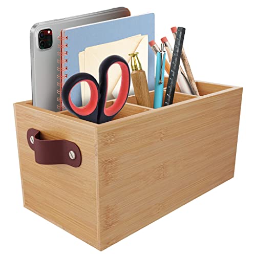 Bamboo Desk Organizer – Multi-Slot Desk Storage Organizer for Hom...