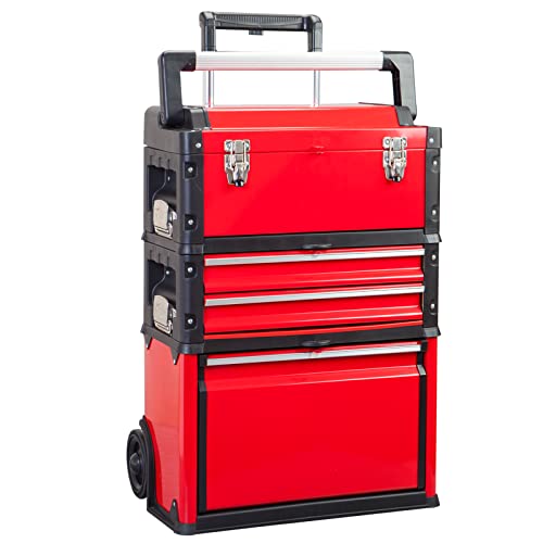 BIG RED Stackable Portable Metal Tool Box Organizer with Wheels and...