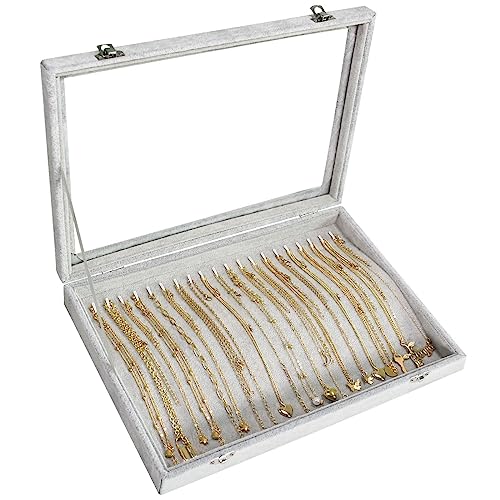 Bivisen Necklace Organizer Box with Clear Lid- Velvet Tray for Jewe...