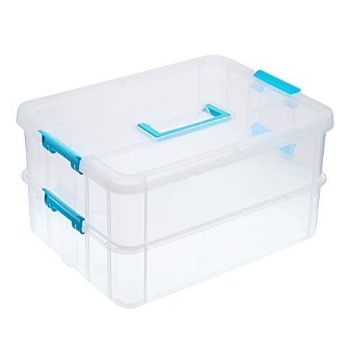 BTSKY 2 Layer Stack & Carry Box, Plastic Multipurpose Portable Stor...