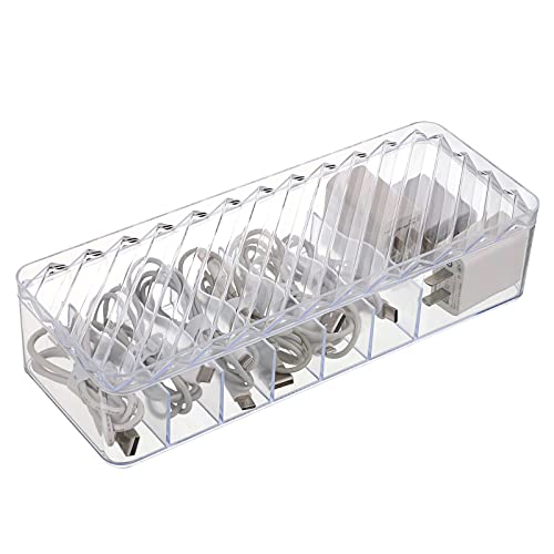 BTSKY Clear Plastic Desk Accessories Storage Box with Lid, Cable Ma...