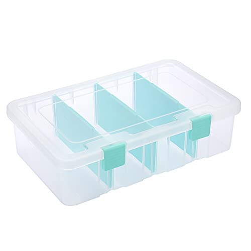 BTSKY Clear Plastic Dividing Storage Box with 4 Compartments Adjust...