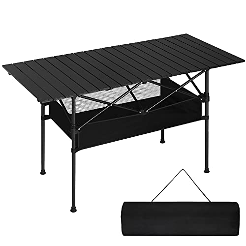 BTY Folding Camping Table, 4.7 ft Large Portable Foldable Roll Up C...