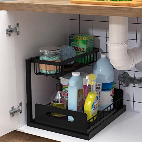 Bukfen Under Sink Organizer, Pull Out Cabinet Organizer 2-Tier Slid...