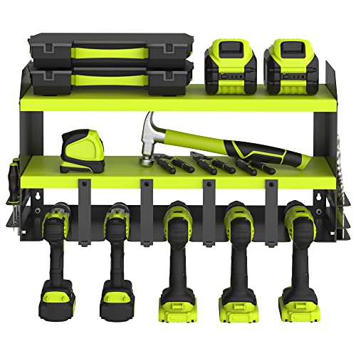 BULL-TECH Power Tool Organizer, 5 Drill Holder Wall Mount with Stor...