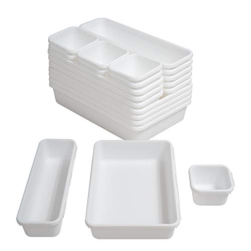 BYCY 18 Pcs White Drawer Organizers Trays Set Drawer Dividers for K...