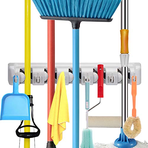 Champs Plastic Mop Broom Holder, Wall Mounted Commercial Organizer ...