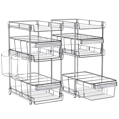Clear Bathroom Organizers 3 Tier 2 Pack, Pull Out Organizer and Sto...