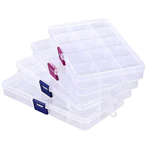 COSICS Rhinestone Organizer Storage Box, 4PCS 15-Grid Small Clear P...