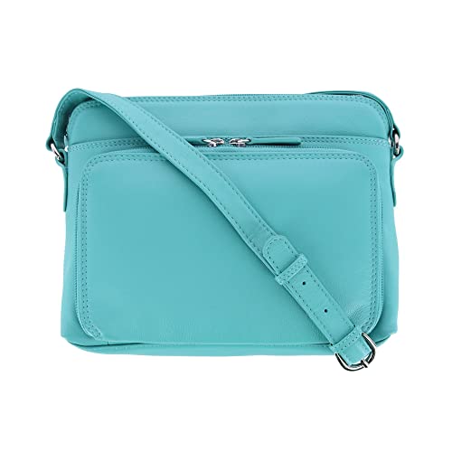 CTM Women s Leather Shoulder Bag Purse with Side Organizer, Turqu...