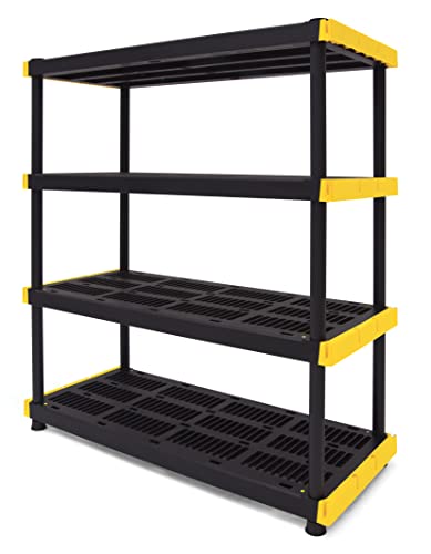 CX Black & Yellow, 4-Tier Heavy Duty Plastic Storage Shelving Uni...