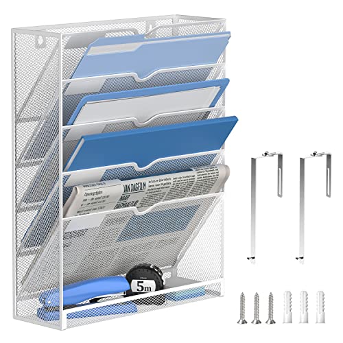 DALTACK Wall File Holder 6 Tier Hanging Wall File Organizer with Ho...