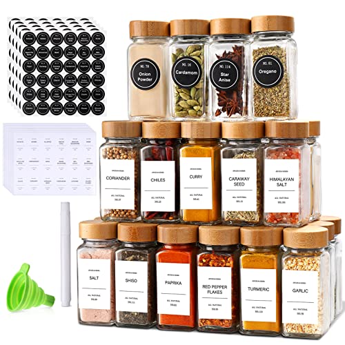 DIMBRAH Spice Jars with Label-4oz 24Pcs, Glass Spice Jars with Bamb...