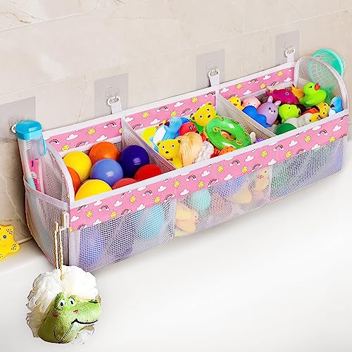 Dofilachy Bath Toy Holder-3 Compartment Bath Toy Storage Organizer-...
