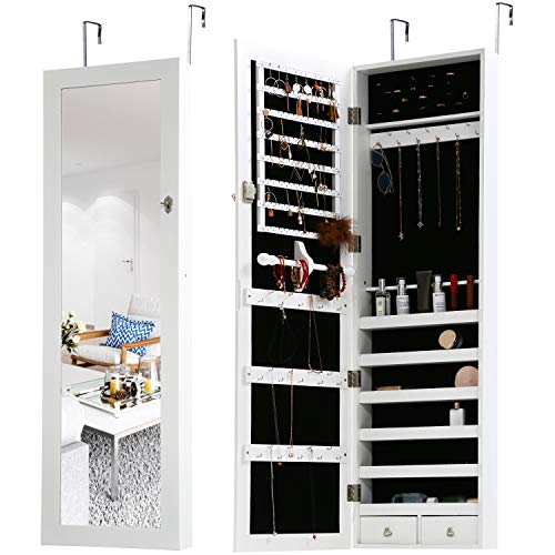 FDW Jewelry Cabinet 47.3  H Wall Door Mounted Lockable Jewelry Armo...