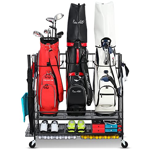 FHXZH 3 Golf Bag Storage Garage Organizer, Golf Bag Stand Fit for 3...