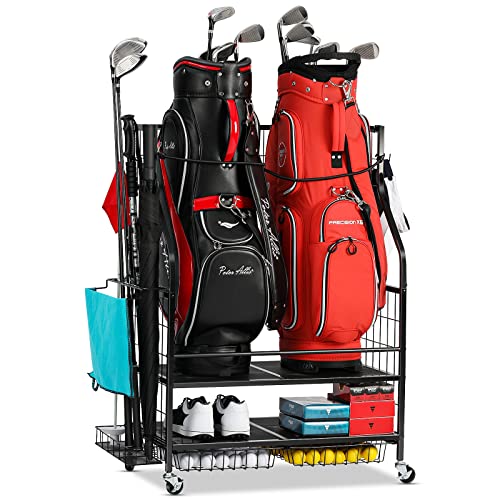 FHXZH Golf Bag Storage Garage Organizer- Golf Bag Stand Fit for 2 G...