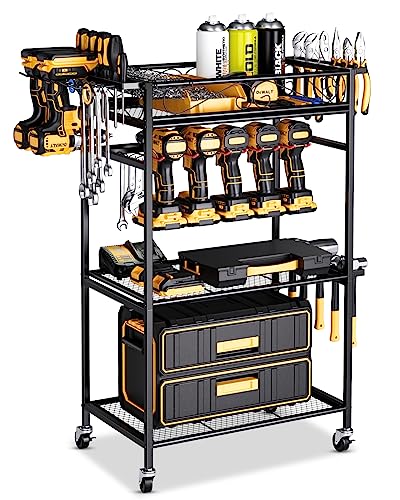 FHXZH Power Tool Organizer with Wheels - 8 Cordless Drill Holder Ro...