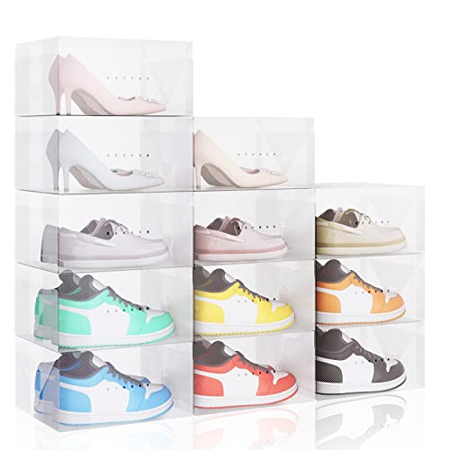 Fixwal 12 Pack Storage Boxes Large Clear Plastic Foldable Shoe Stor...
