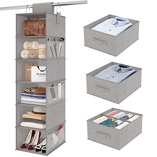 Fixwal 6-Shelf Hanging Closet Organizer Foldable Hanging Shelves fo...