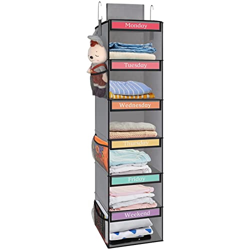 Fixwal 6-Shelf Weekly Hanging Closet Organizer for Kids with 6 Side...