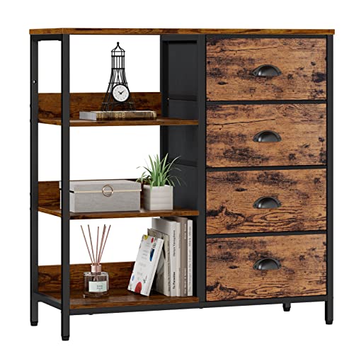 Furologee Fabric Dresser with 4 Drawers and Side Shelf,Industrial L...