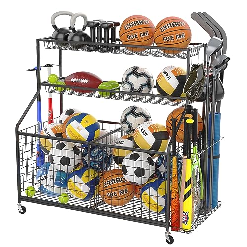 Gadroad Sports Equipment Garage Organizer with Baskets and Hooks, G...