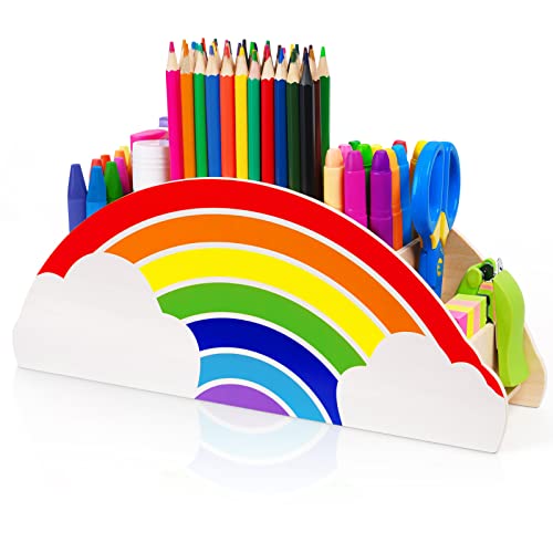 GAMENOTE Wooden Pen Holder & Pencil Holders - Rainbow Supply Caddy ...