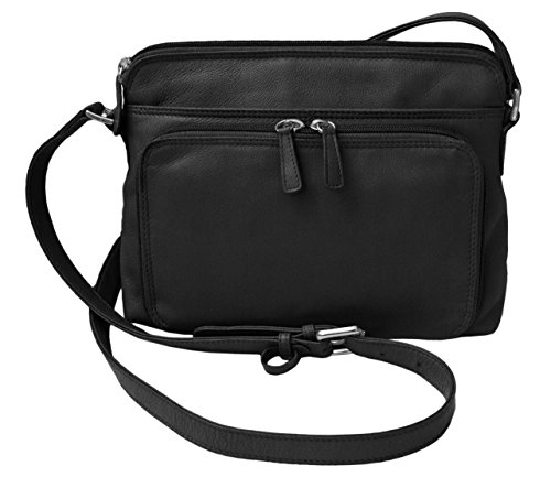 Genuine Soft Leather Cross Body Bag with Front Organizer Wallet,Bla...