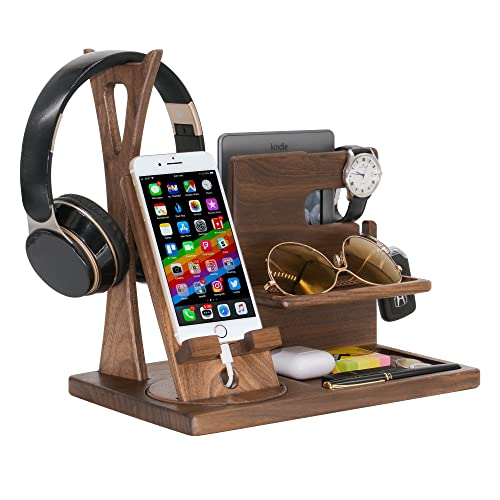 Gladsico Handmade Desk Organizer with Headphone Stand, Rotating Pho...