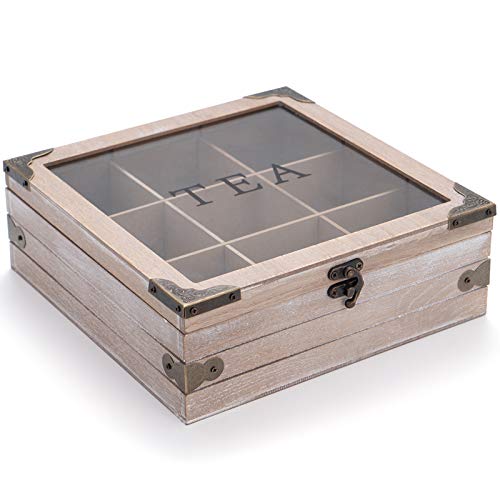 handrong Wooden Tea Box Organizer Wood Tea Storage Box Chest Rustic...