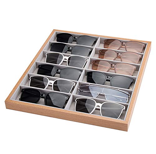 Homeanda 12 Grids Wood Frame Grey Velvet Glasses Eyeglass Sun Glass...