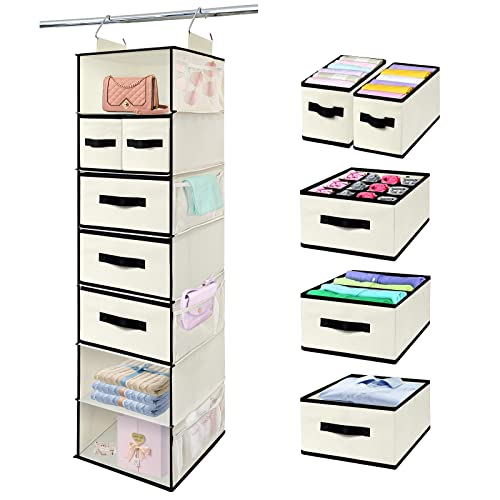 homyfort Hanging Closet Organizer with Drawers - 7 Shelves Organiza...