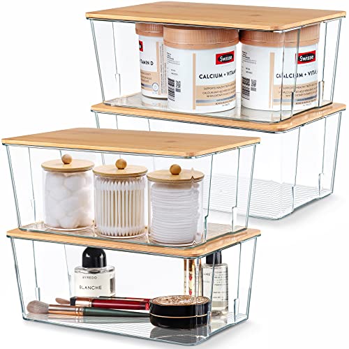 Hudgan Plastic Storage Containers with Bamboo Lids, Medicine Cabine...
