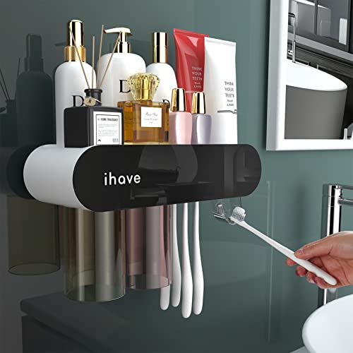 iHave 2 Cups Toothbrush Holder Organizer Wall Mounted with Toothpas...