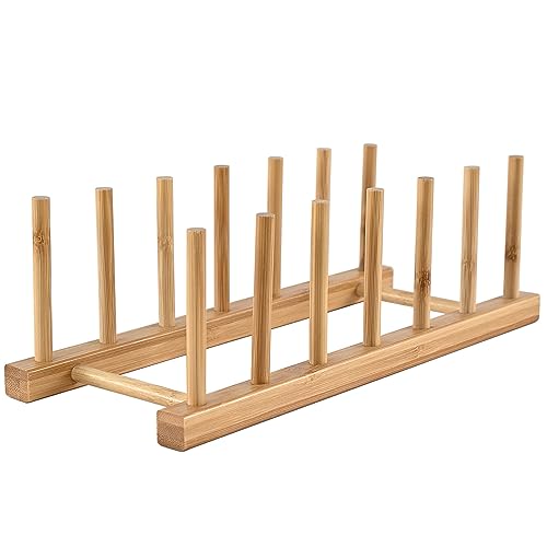 INNERNEED Bamboo Wooden Dish Rack Plates Holder Compact Kitchen Sto...