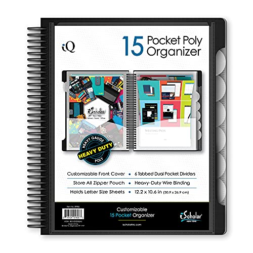  IQ iScholar 15 Pocket Organizer, 12.2 x 11 , Tabbed Dividers, Colo...