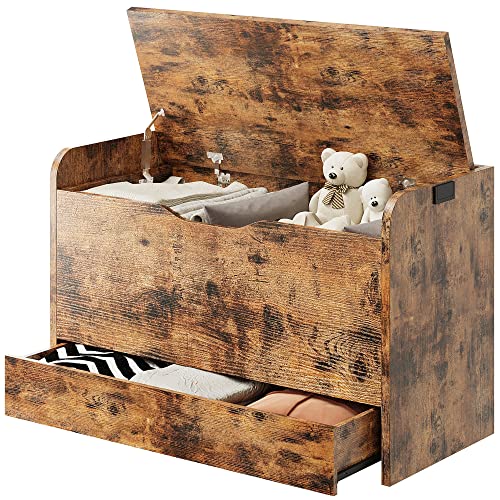 IRONCK Storage Bench with Drawer, Wooden Toy Box Organizer, Sturdy ...