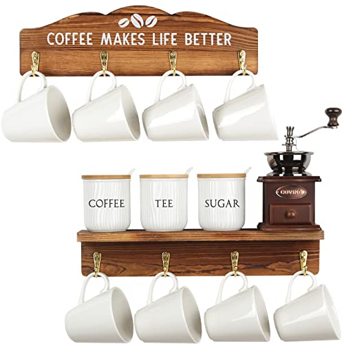 JACKCUBE Design Coffee Mug Rack, Wall Mounted Wooden 12 Coffee Cup ...
