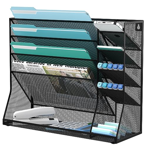 JMHUD Wall Mounted File Organizer, 5-Tier Desk Organizer with 4 Pen...