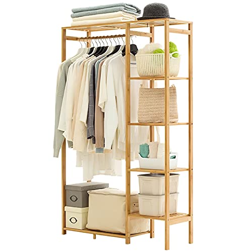 Jotsport Bamboo Clothing Rack with 6 Tier Storage Shelf Multifuncti...