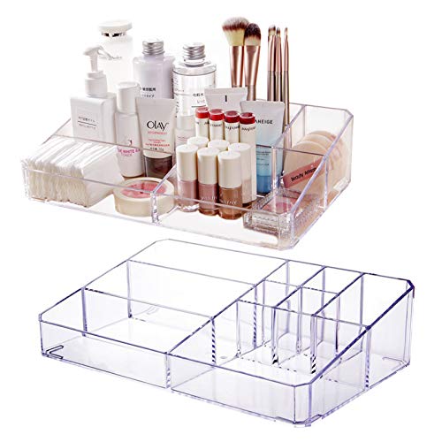 Jucoan 2 Pack Makeup Organizer Tray, Clear Acrylic 9-Compartment Va...