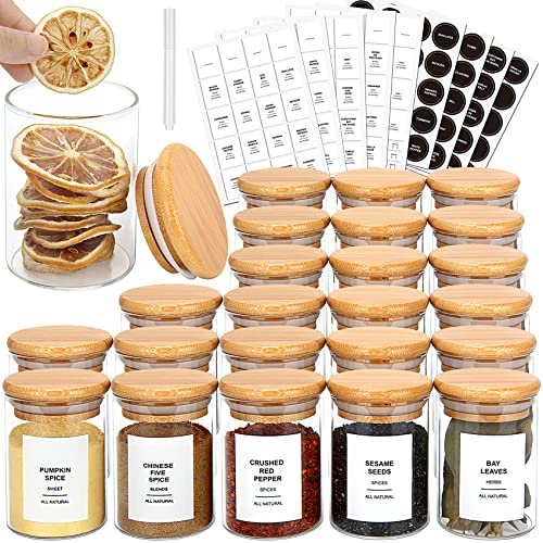 JuneHeart 24 Pcs Spice Jars with Bamboo Lids, 5.5OZ Glass Spice Jar...