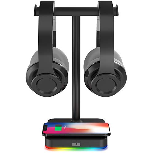 KAFRI RGB Dual Headphone Stand with Wireless Charger Desk Gaming Do...