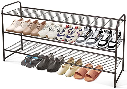 KEETDY Long 3-Tier Shoe Rack for Closet Floor Entryway, Wide Shoe S...