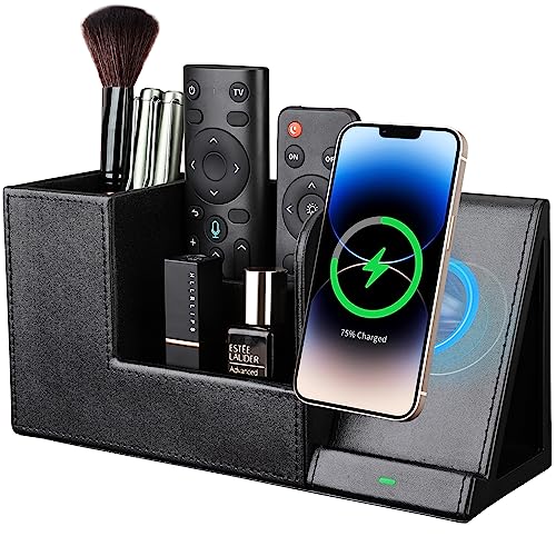 KINGFOM PU Leather Desk Organizer with Wireless Charging Station fo...