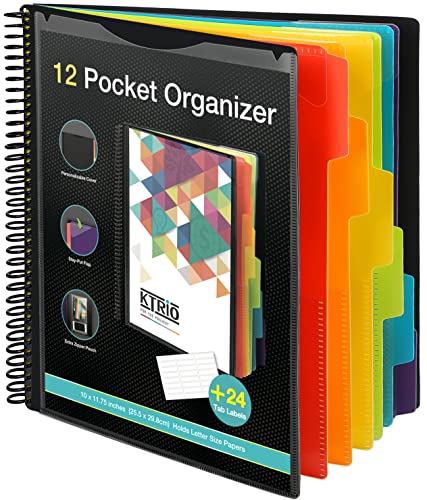 KTRIO 12 Pocket Poly Project Organizer, Spiral Project Folder Multi...