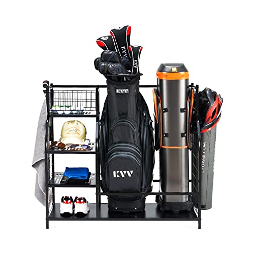KVV Golf Bag Storage Organizer, Fits 2 Golf Bags and Other Sports E...