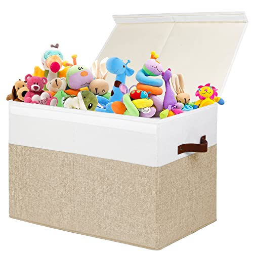 Large Toy Storage Box with Lid, Sturdy Toys Storage Chest Bin Organ...