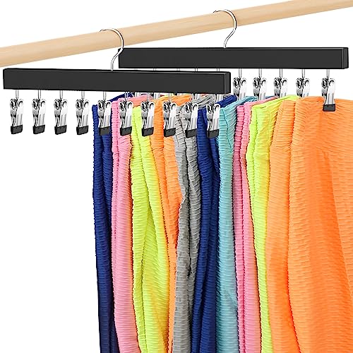 Legging Organizer for Closet, ORROENS Wooden Hangers with Clips Hol...